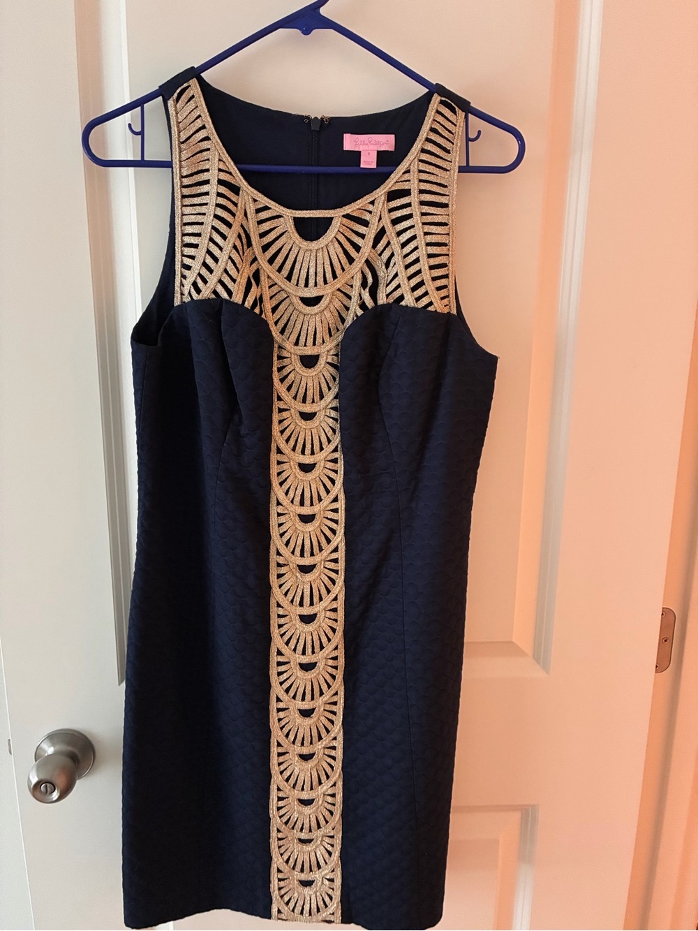 Lilly Pulitzer Navy Dress with Gold Crochet Accents. NWOT